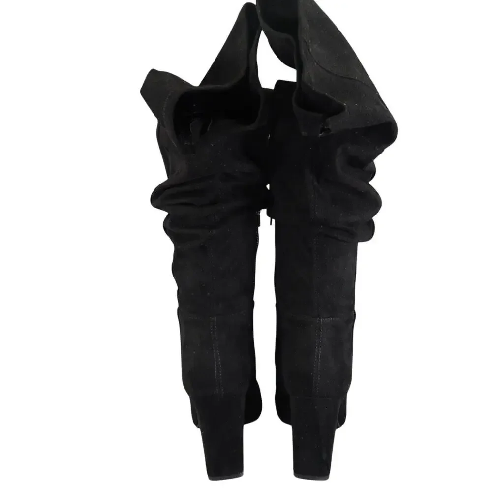 BP Shoes Womens 5.5 Boots Fashion Over The Knee Block Heel Zip Black Square Toe